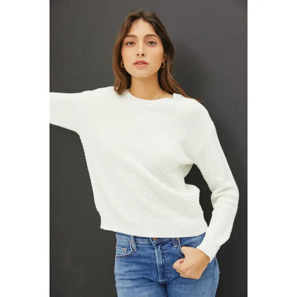 Round Neck Chunky Waffle Knit Oversized Sweater Ivory