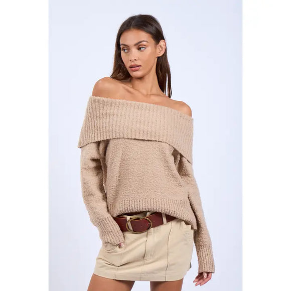 Milk Tea Off the Shoulder Sweater