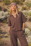 Debra Button Up Striped Top