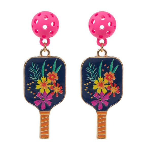 Blue Flower Pickleball Earrings