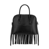 Melie Bianco Halle Black Leather Top Handle Bag With Fringe