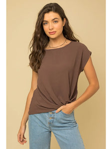 Brown Front Knot Blouse