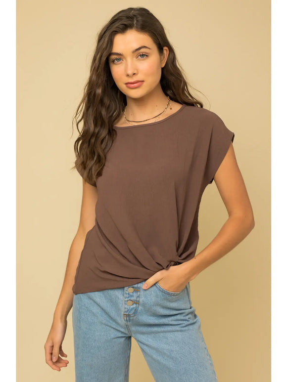 Brown Front Knot Blouse