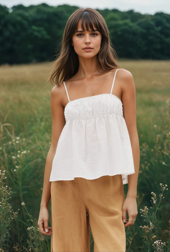 Off White Seersucker Cami Top