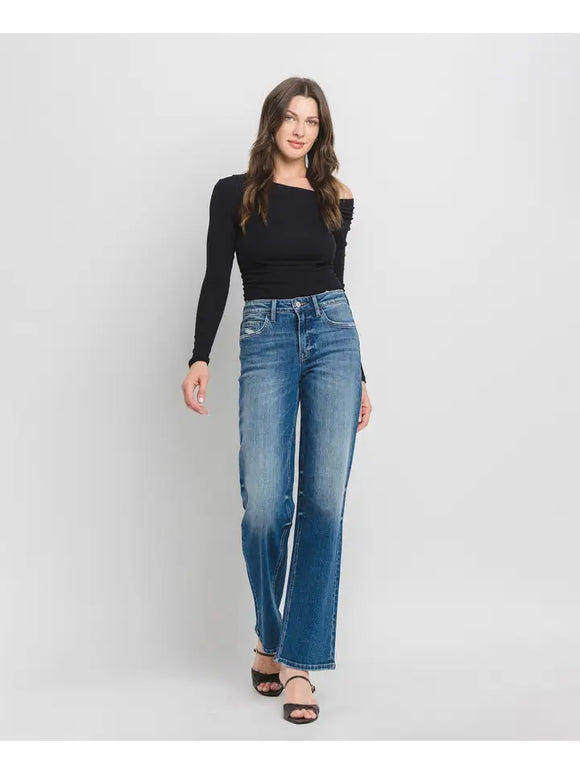 High Rise Full Length Slim Wide Jeans