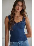 Nikki Navy Ribbed Tank