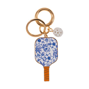 Blue Floral Pickleball keychain