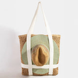 Tan Straw Braided Hat Carrier Tote Bag