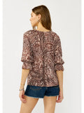 Smocked Paisley Split Neck Blouse