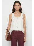 Off White Ruffle Trim Tie Neck Tank