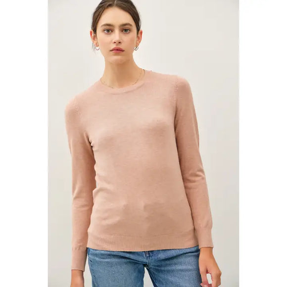 Basic Crew Neck Soft Knit Sweater Almond