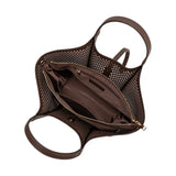 Malia Chocolate Laser Cut Vegan Leather Tote Bag Melie Bianco
