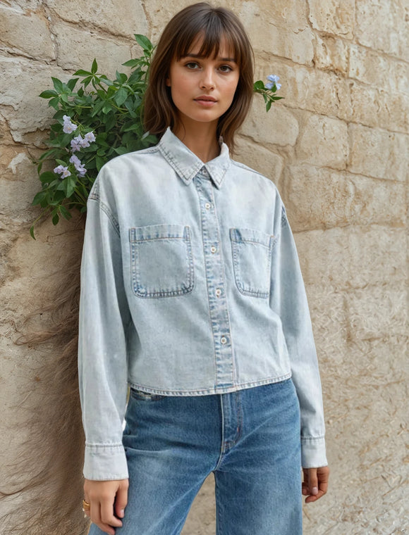 Daze The Editor Cropped Button Up in Call Me