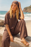 Debra Button Up Striped Top