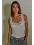 Riley Ribbed Tank Top with Lace Trim