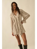 Cascade Ruffles Trumpet-Sleeve Knit Romper