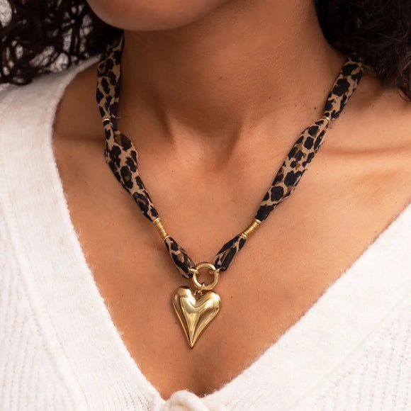 Leopard Print Heart Stainless Steel Necklace