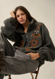 Floral Embroidered Sherpa Zip Up
