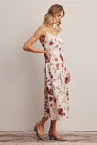 Floral Lace Trim Satin Midi Dress