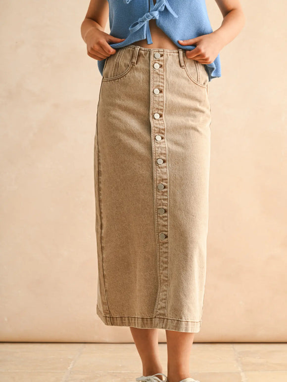 Bobbie Button Front Washed Skirt