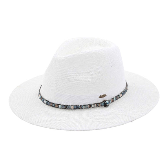 Panama Hat with beaded band White adjustable