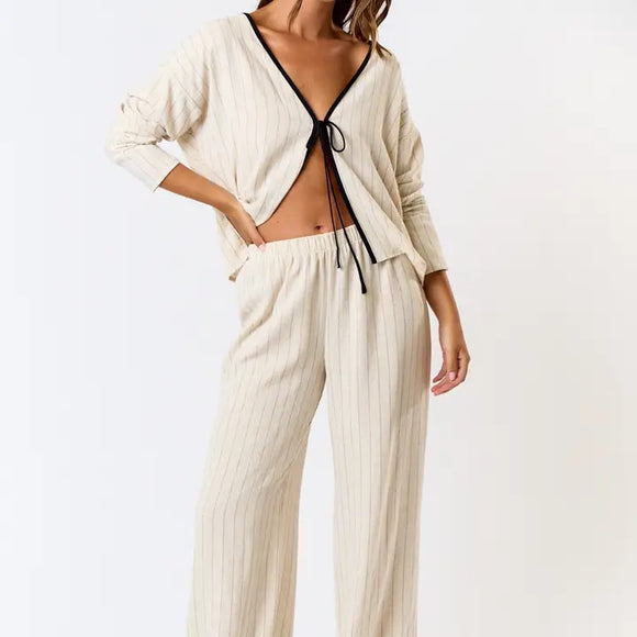 Linen Stripe Wide Leg Pants