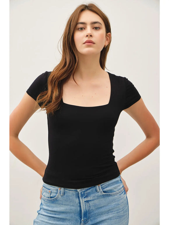 Bella Black Square Neck Tee