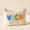 Zippered Sherpa Pouch Cream "VACAY"
