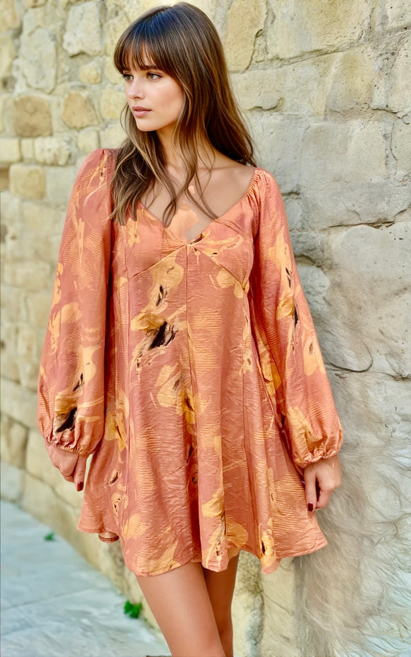 Kassidy peach long sleeve mini dress