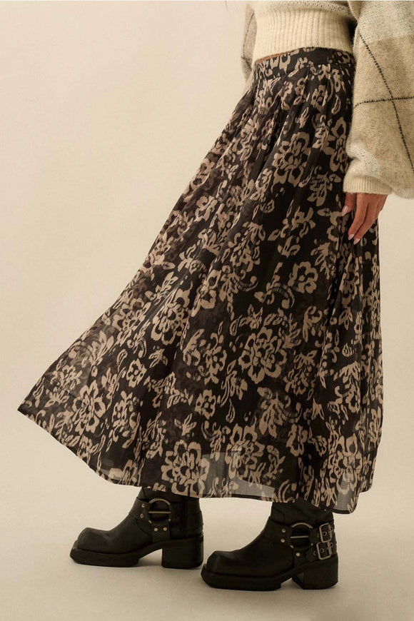Floral Organza Circle Midi Skirt