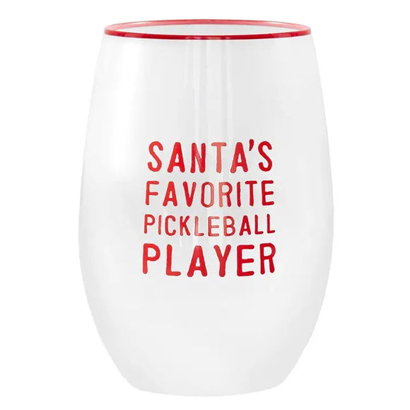 Santas Favorite Pickleball Player Wine Glass