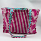Pink and Blue Quilted Boho Extra Large Tote Bag with Purse