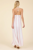 Pink Dust Stripe Halter Maxi Dress
