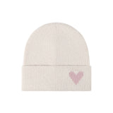 Beige and Pink Heart Embroidered Beanie
