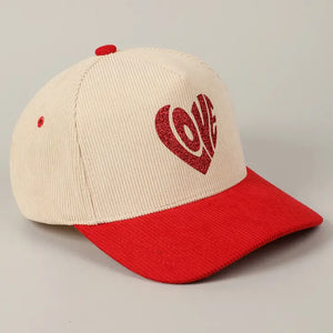 Heart Love Glitter Logo Two-Tone Corduroy Cap