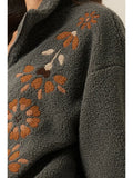 Floral Embroidered Sherpa Zip Up
