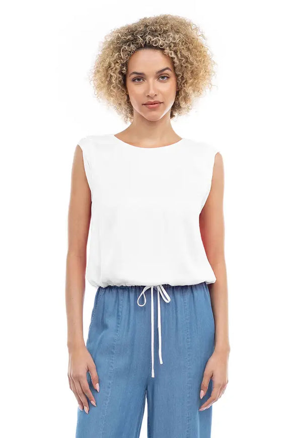 Twisted Sleeve Top With Drawstring