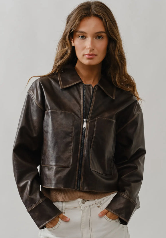 Vintage Brown Washed Leather Jacket