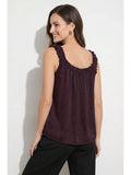 Wine Ruffle Trim Tie Neck Tank