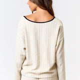 Linen Stripe Long Sleeve Tie Front Top