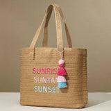 Raffia "Sunrise Suntan Sunset" Embroidered Summer Tote