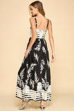 Black Bamboo Leaf Border Strappy Dress