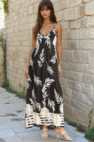 Black Bamboo Leaf Border Strappy Dress