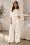 Washed Poly Silk Tie Waist Wide Leg Pants