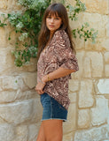 Smocked Paisley Split Neck Blouse