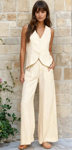 Oatmeal Linen Wide Leg Pants