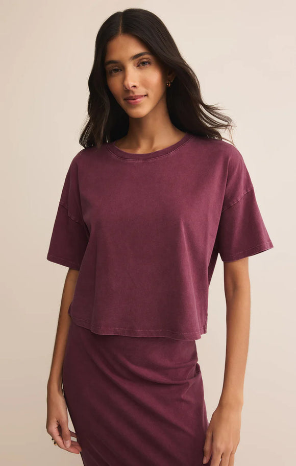 Z Supply Sway Cropped Tee Burgandy