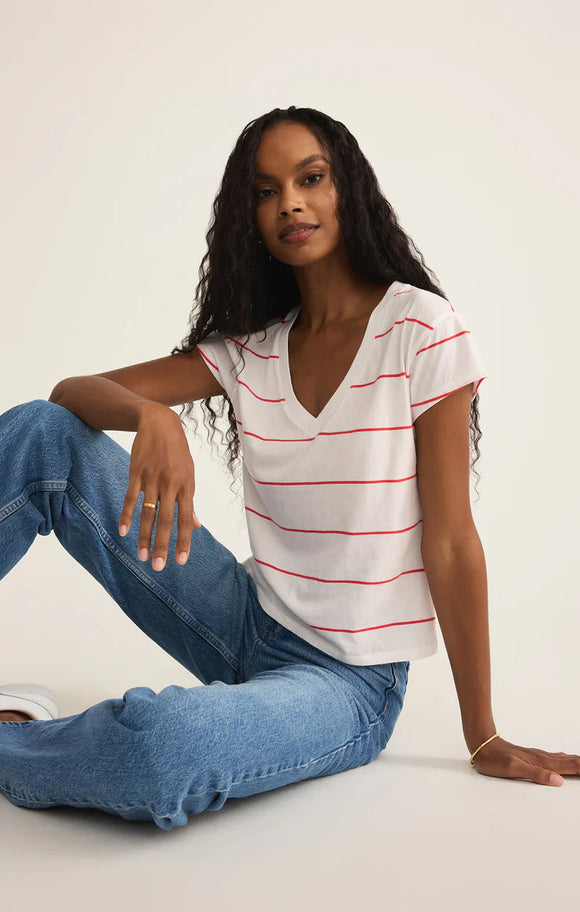 Z Supply Striped Modern V-Neck Tee