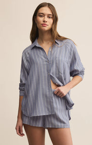 Z Supply River Plaid Button Up in Blue Velvet