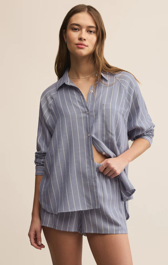 Z Supply River Plaid Button Up in Blue Velvet